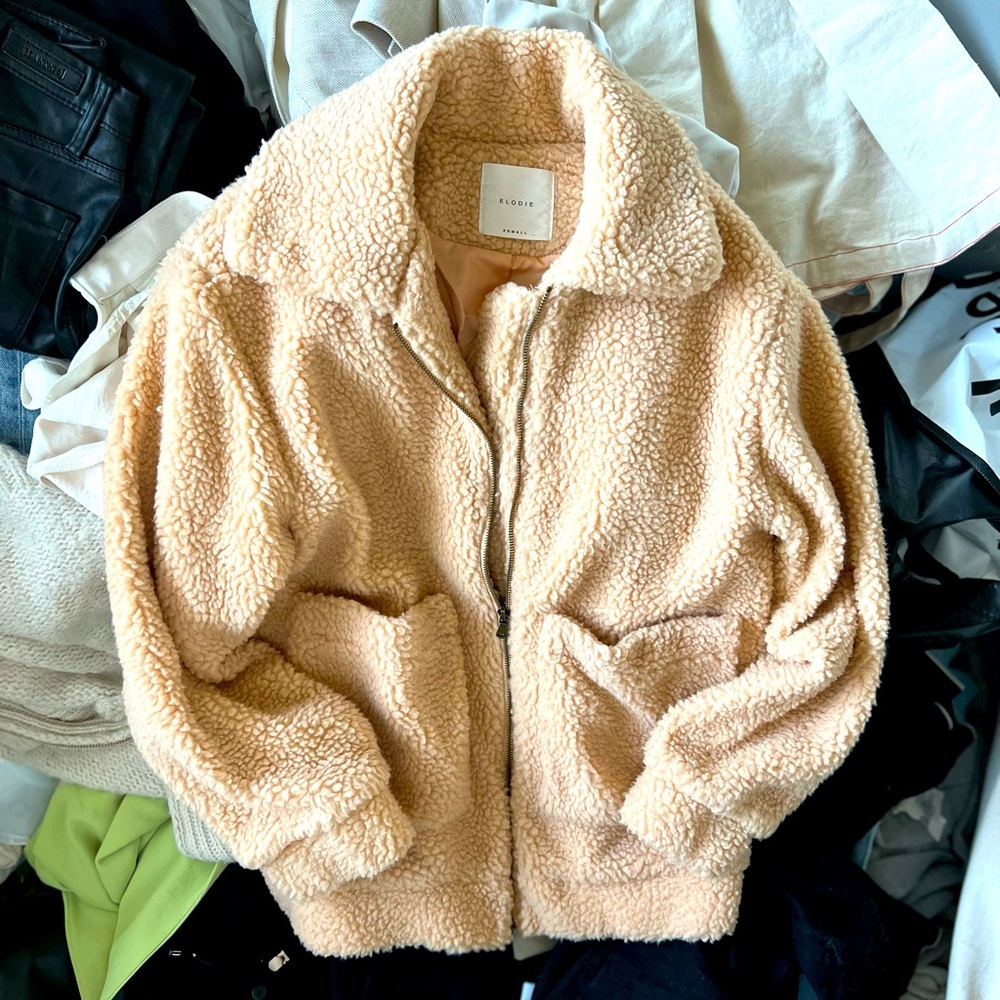 Elodie Nude Sherpa Teddy Jacket Sz XS